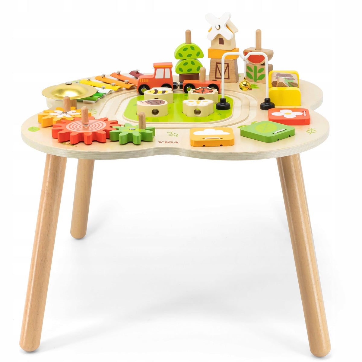 WOODEN Activity Educational Table Pyramid Cymbals TRAIN QUEUE Brand Viga
