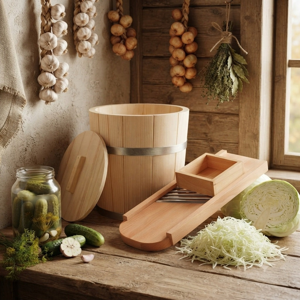 WOODEN BARREL FOR PICKING CABBAGE, CUCUMBER, FIR 15L WITH LID Manufacturer code BECZKA DO KAPUSTY
