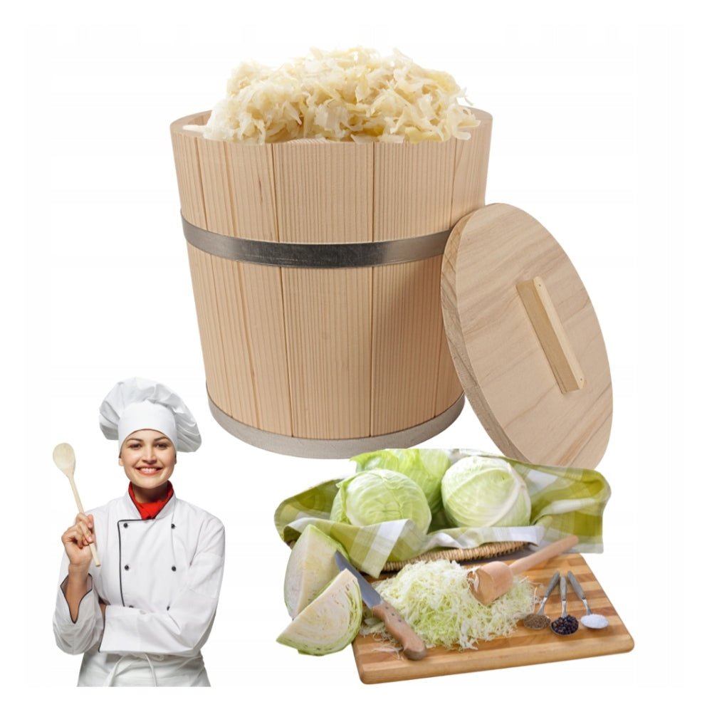 WOODEN BARREL FOR PICKING CABBAGE, CUCUMBER, FIR 15L WITH LID