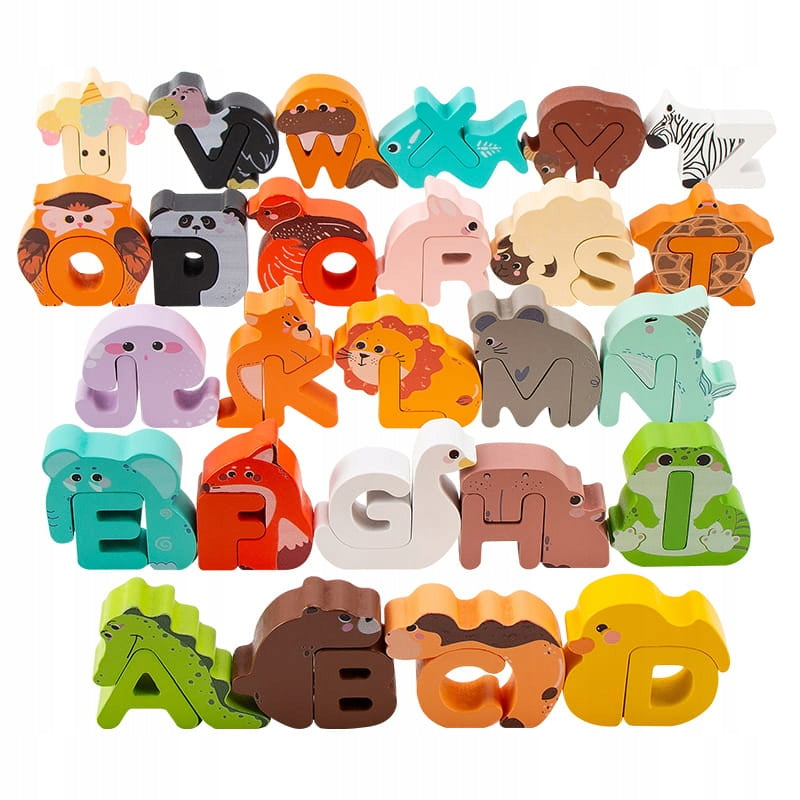 WOODEN BLOCKS ALPHABET PUZZLE ANIMALS Learning the Alphabet Brand Doris