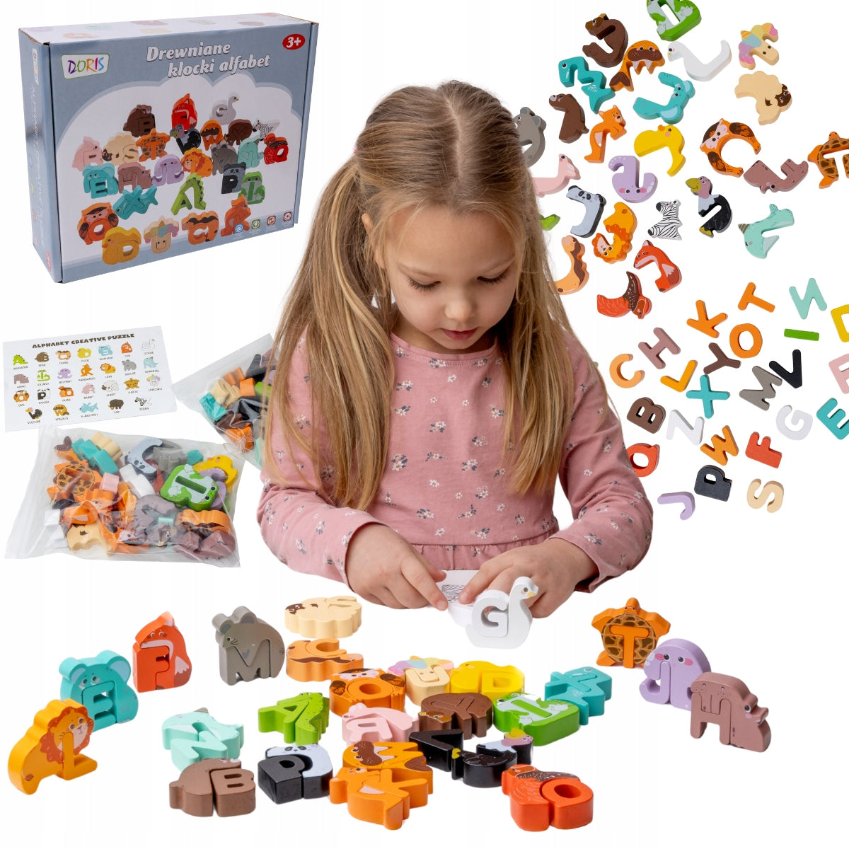 WOODEN BLOCKS ALPHABET PUZZLE ANIMALS Learning the Alphabet