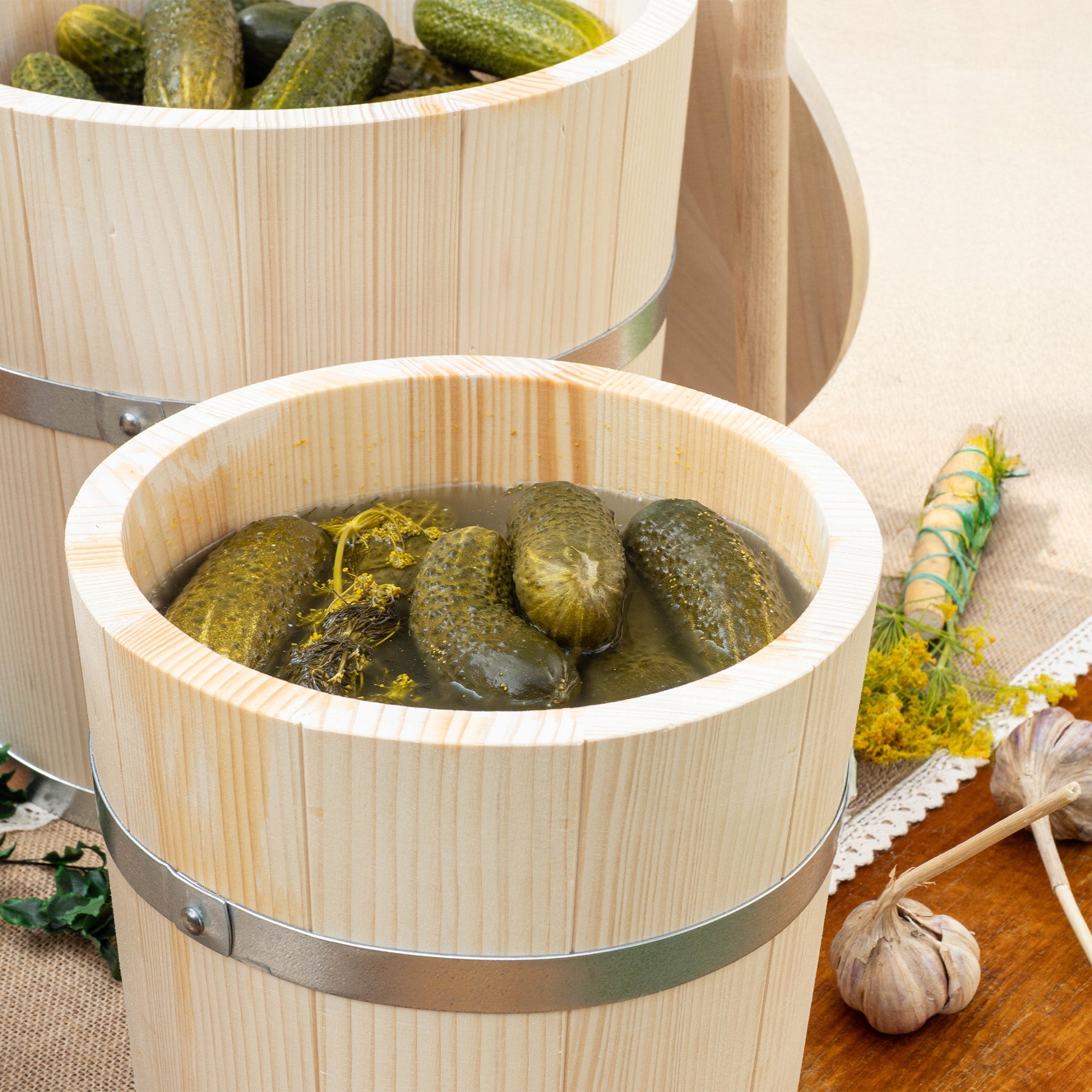 WOODEN CABBAGE PICKLING BARREL 25L CUCUMBERS WITH LID LARGE SOLID Packaging status original