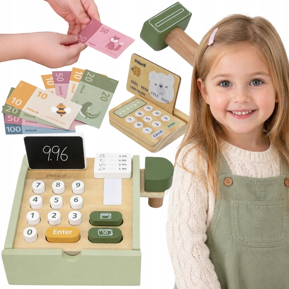 WOODEN CASH REGISTER FOR CHILDREN + ACCESSORIES LEARNING TO COUNT VIGA