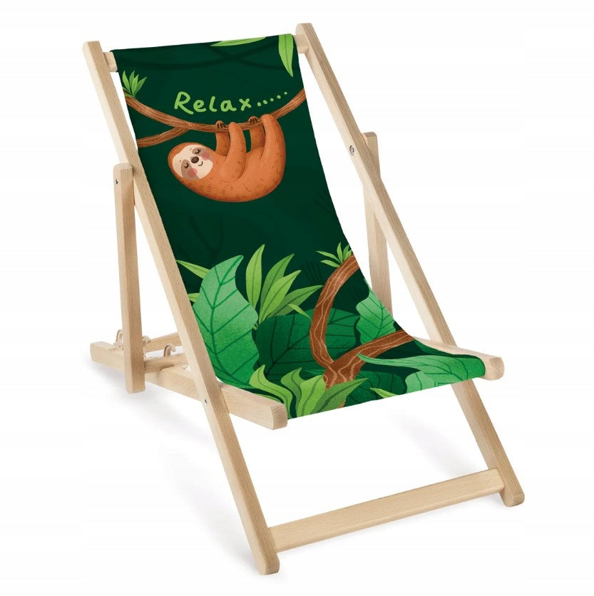 WOODEN CHILDREN'S LOUNGER WITH PRINT Relax Sloth DARK BEACH ECO