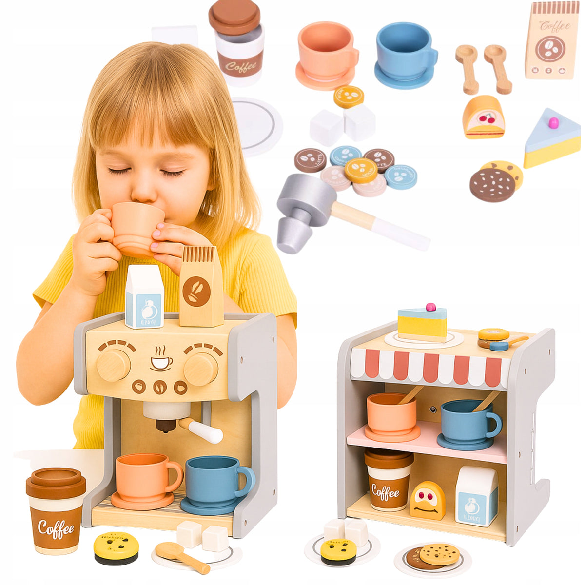WOODEN COFFEE MAKER FOR CHILDREN LARGE SET CAFE FOR CHILDREN COFFEE