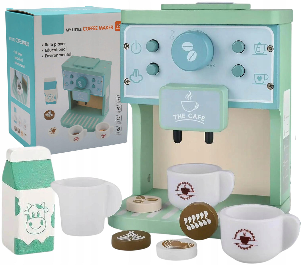 WOODEN COFFEE MAKER FOR CHILDREN WITH CUP ACCESSORIES