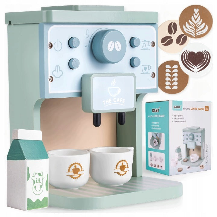 WOODEN COFFEE MAKER FOR CHILDREN WITH CUPS BARISTA TOY