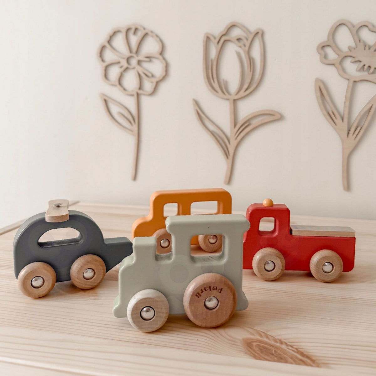 WOODEN COLORED VEHICLES SET OF 4PCS VIGA POLARB Minimum kid's age 2