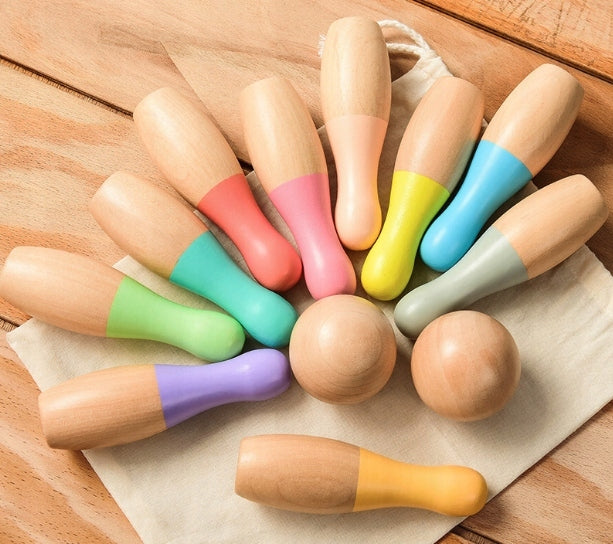 WOODEN COLORFUL BOWLING FOR CHILDREN BOWLING GIFT Packaging status original