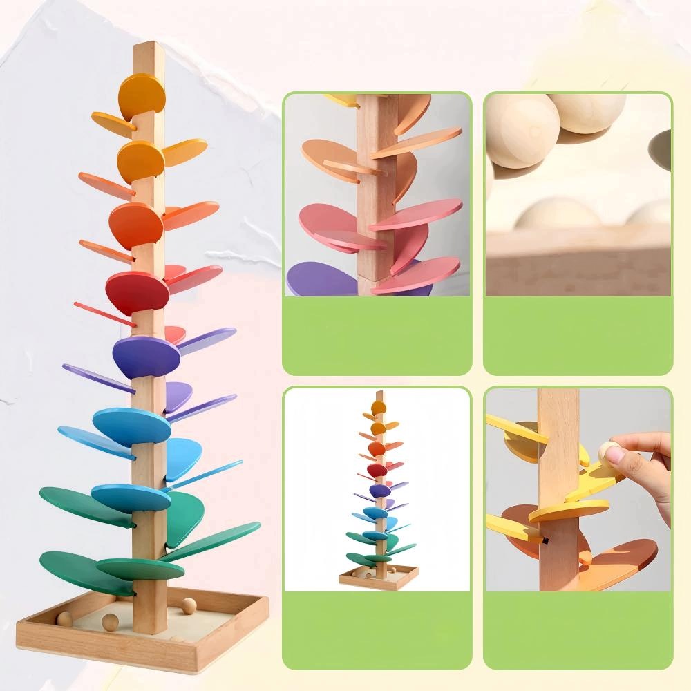 WOODEN COLORFUL BULLET TOWER MONTESSORI WITH 12 RAINBOW BALLS FOR KIDS Packaging status original
