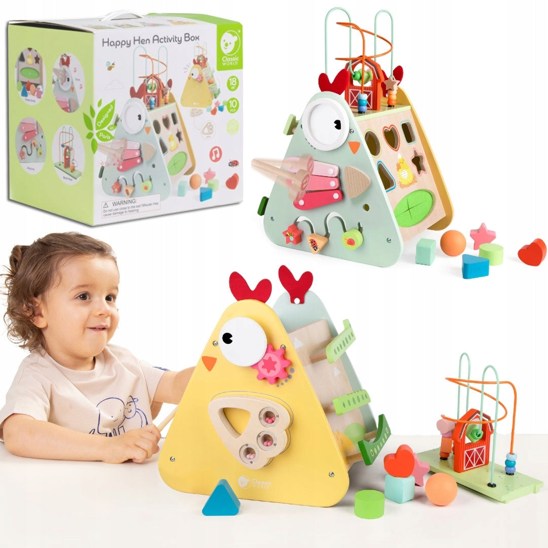 WOODEN CUBE MONTESSORI BOX ACTIVITY SORTER LOOP CYMBAL FARM XXL
