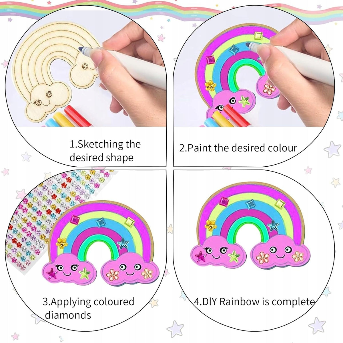 WOODEN DIY AND PAINTING SET WITH ONE-ROTATION 40 ELEMENTS Kid's age 6＋ years