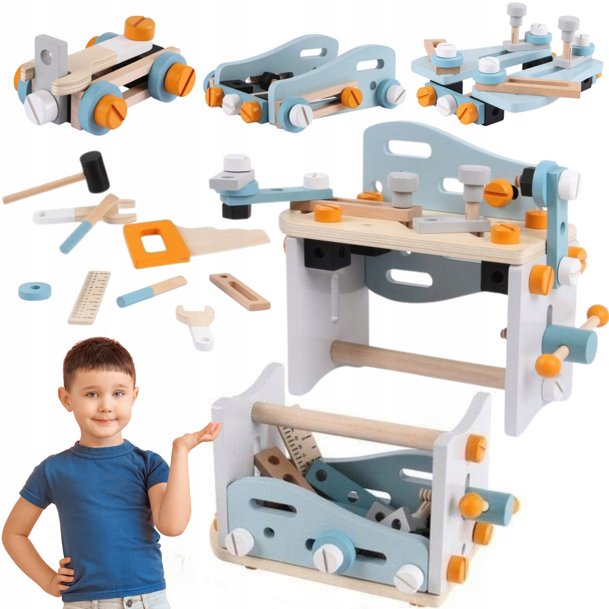 WOODEN DIY WORKSHOP for Kids Tool Set 52 Elements