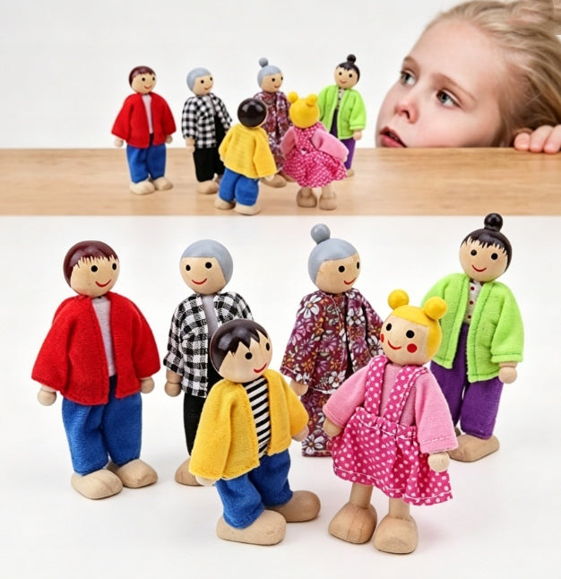 WOODEN DOLLS FAMILY SMALL DOLLS FOR COTTAGE SET OF 10 PIECES FOR CHILDREN Packaging status original
