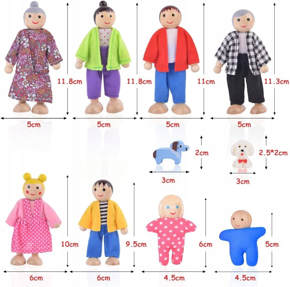 WOODEN DOLLS FAMILY SMALL DOLLS FOR COTTAGE SET OF 8 PIECES FOR CHILDREN Brand no brand