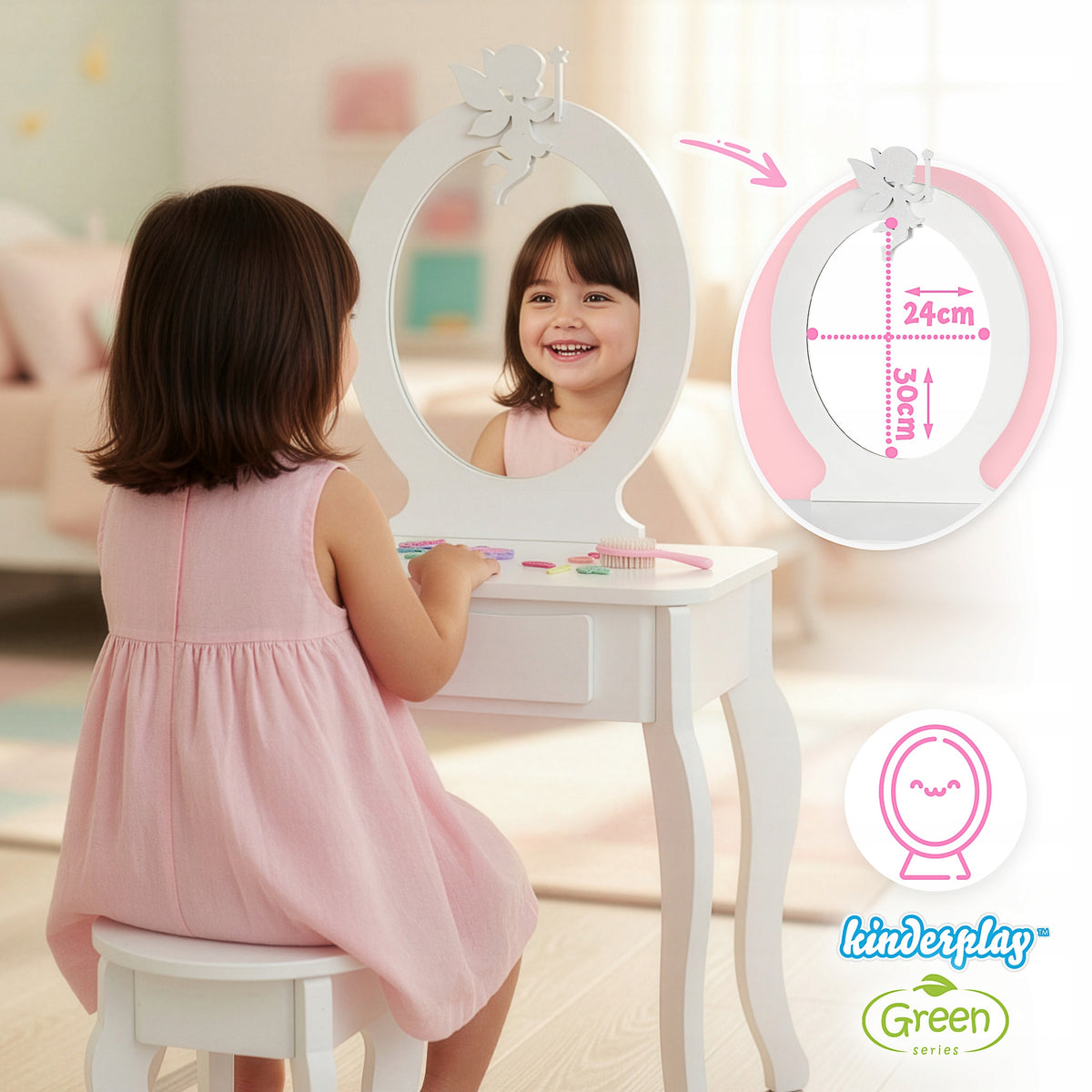 WOODEN DRESSING TABLE FOR CHILDREN STOOL MIRROR STICKERS ACCESSORIES KINDERPLAY Brand Kinderplay