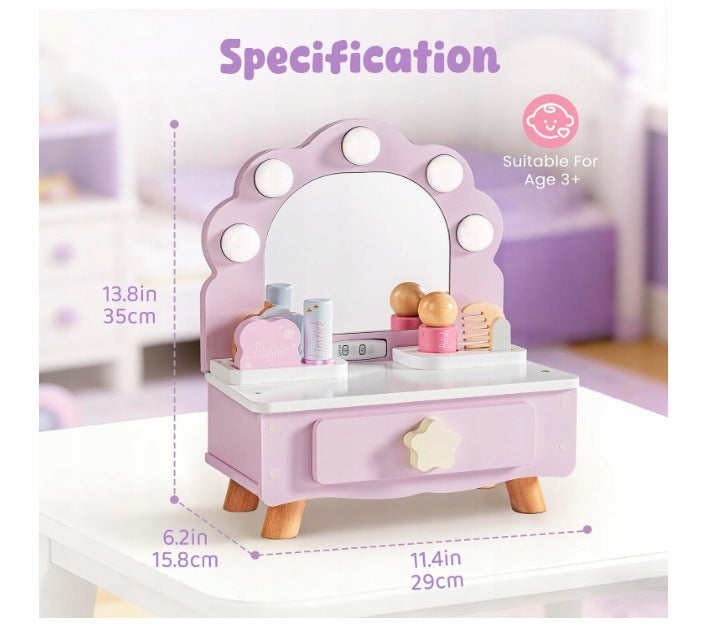WOODEN DRESSING TABLE FOR GIRL MAKEUP SET WITH MIRROR LED GIFT Manufacturer code Bez marki