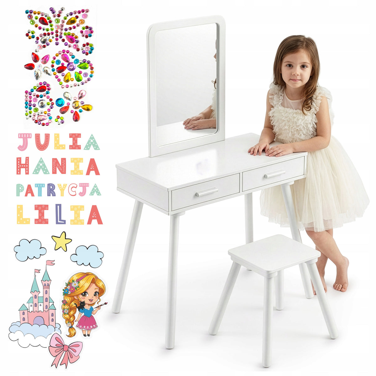WOODEN DRESSING TABLE FOR GIRLS CHILDREN MIRROR STOOL LARGE KINDERPLAY