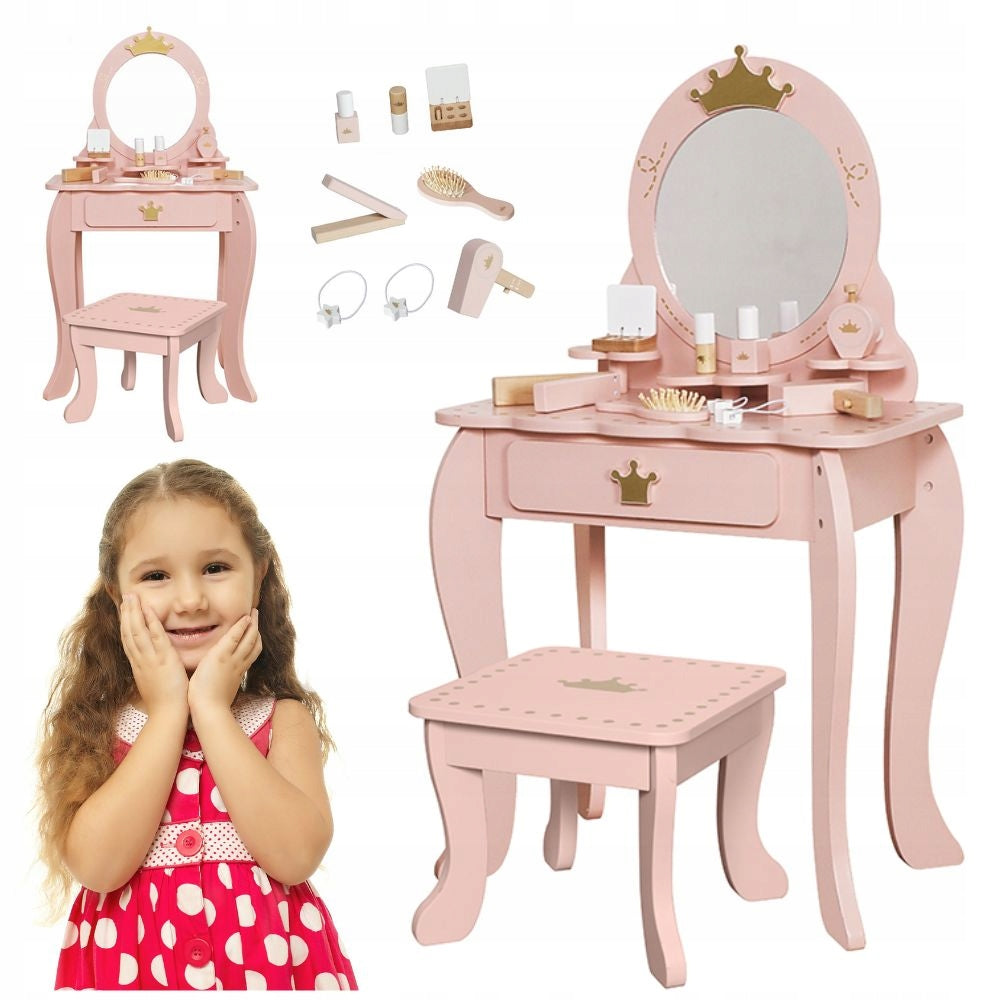 WOODEN DRESSING TABLE FOR GIRLS WITH MIRROR PLAY ACCESSORIES GIFT