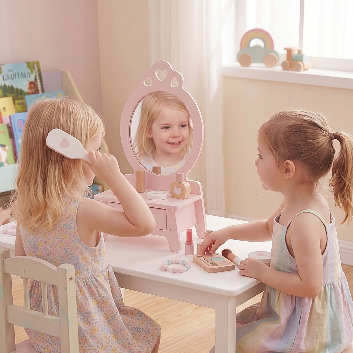 WOODEN DRESSING TABLE FOR GIRLS WITH MIRROR + STRAIGHTENER 11 AKC CLASSIC WORLD Kid's age 3＋ years