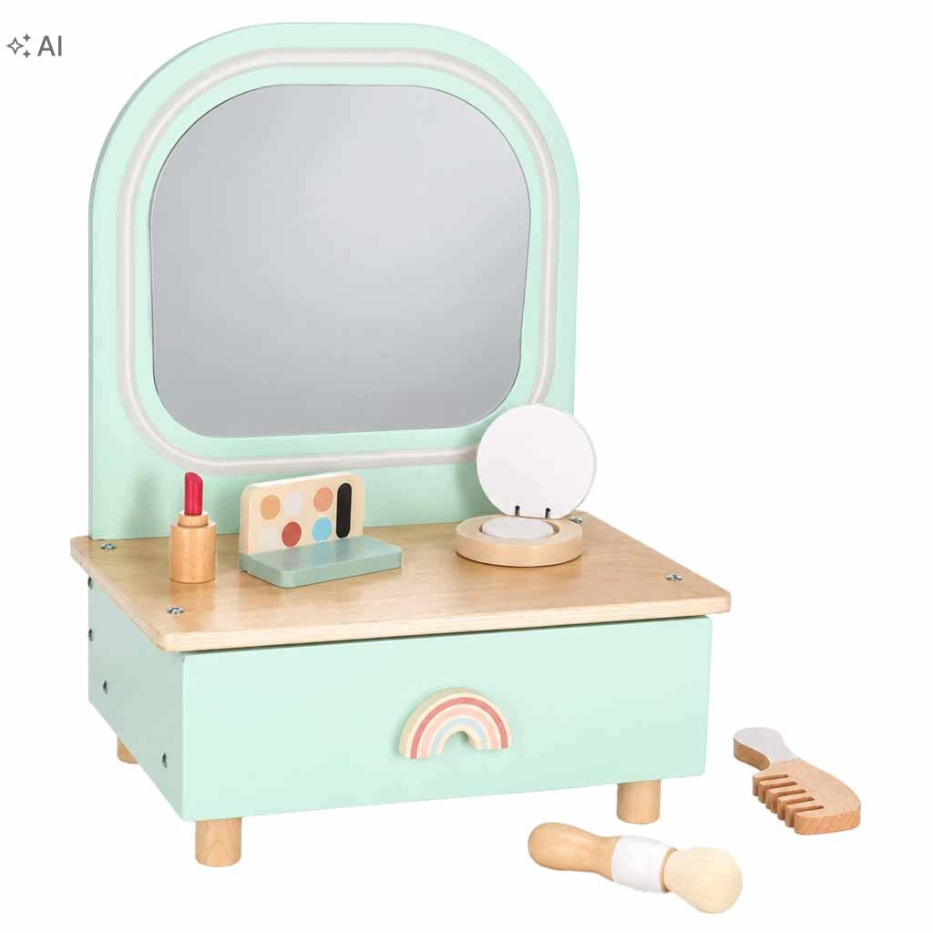 WOODEN DRESSING TABLE For Girl With Mirror LED Backlight GIFT Manufacturer code TOALETKA DREWNIANA Z Lustrem LED EZ24h