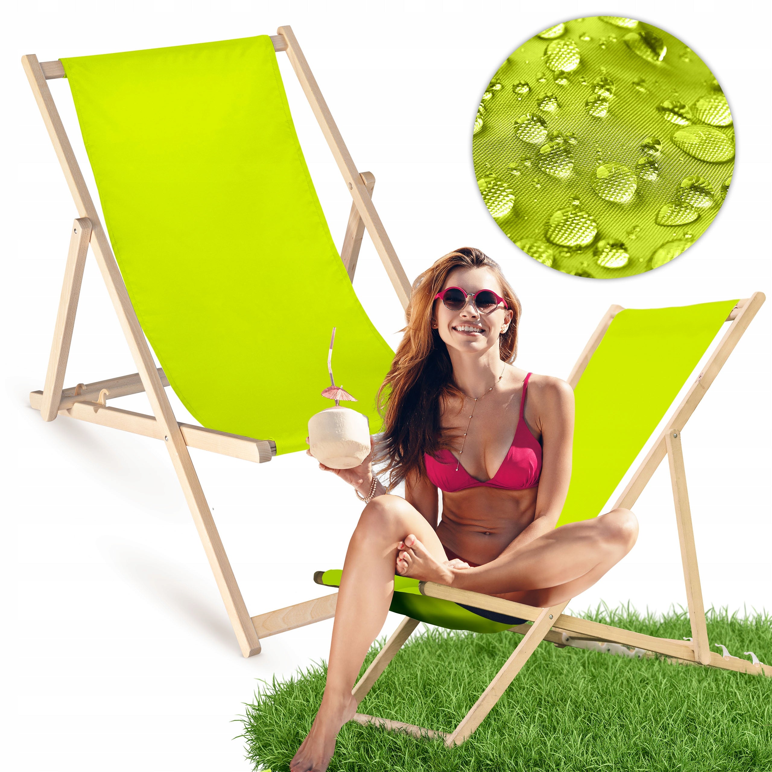WOODEN Deckchair BEACH DECKCHAIRS Wooden Lime SOLID BEECH WOOD