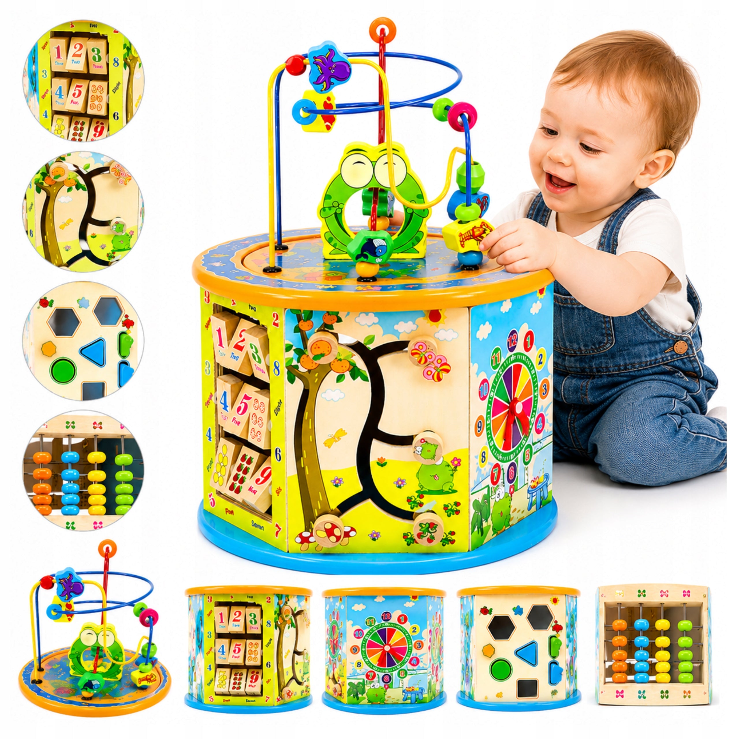 WOODEN EDUCATIONAL CUBE 8IN1 SORTER BOX MANY FUNCTIONS FOR CHILDREN