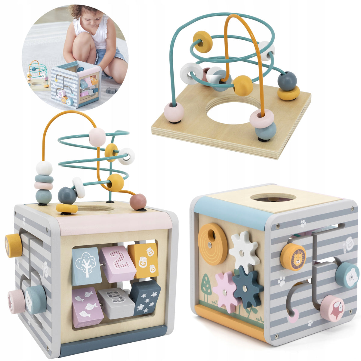 WOODEN EDUCATIONAL CUBE ACTIVITY 5IN1 CUBE BEADS VIGA POLARB Kid's age 18＋ months