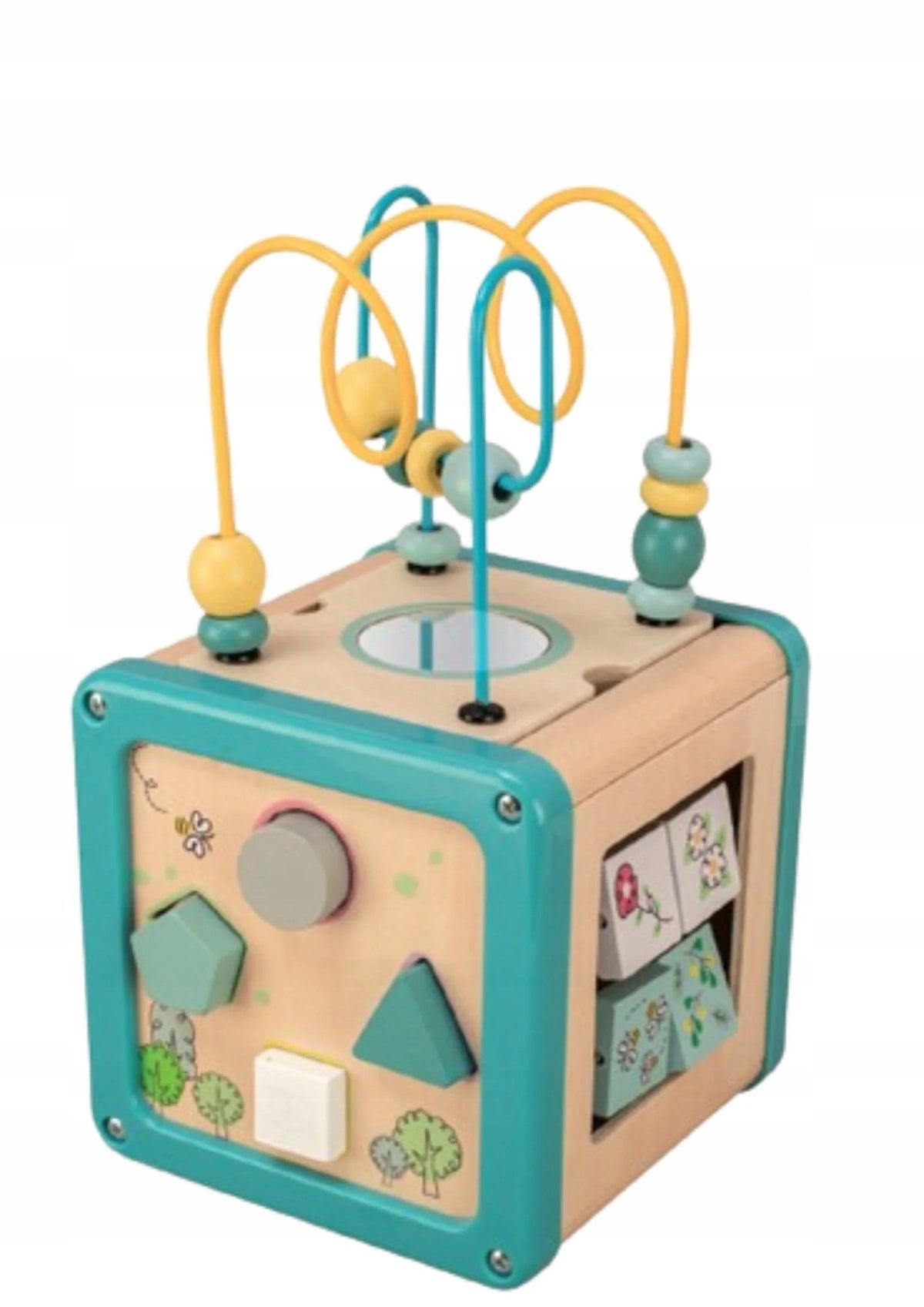 WOODEN EDUCATIONAL CUBE MANIPULATION BOARD ACTIVITY SORTER
