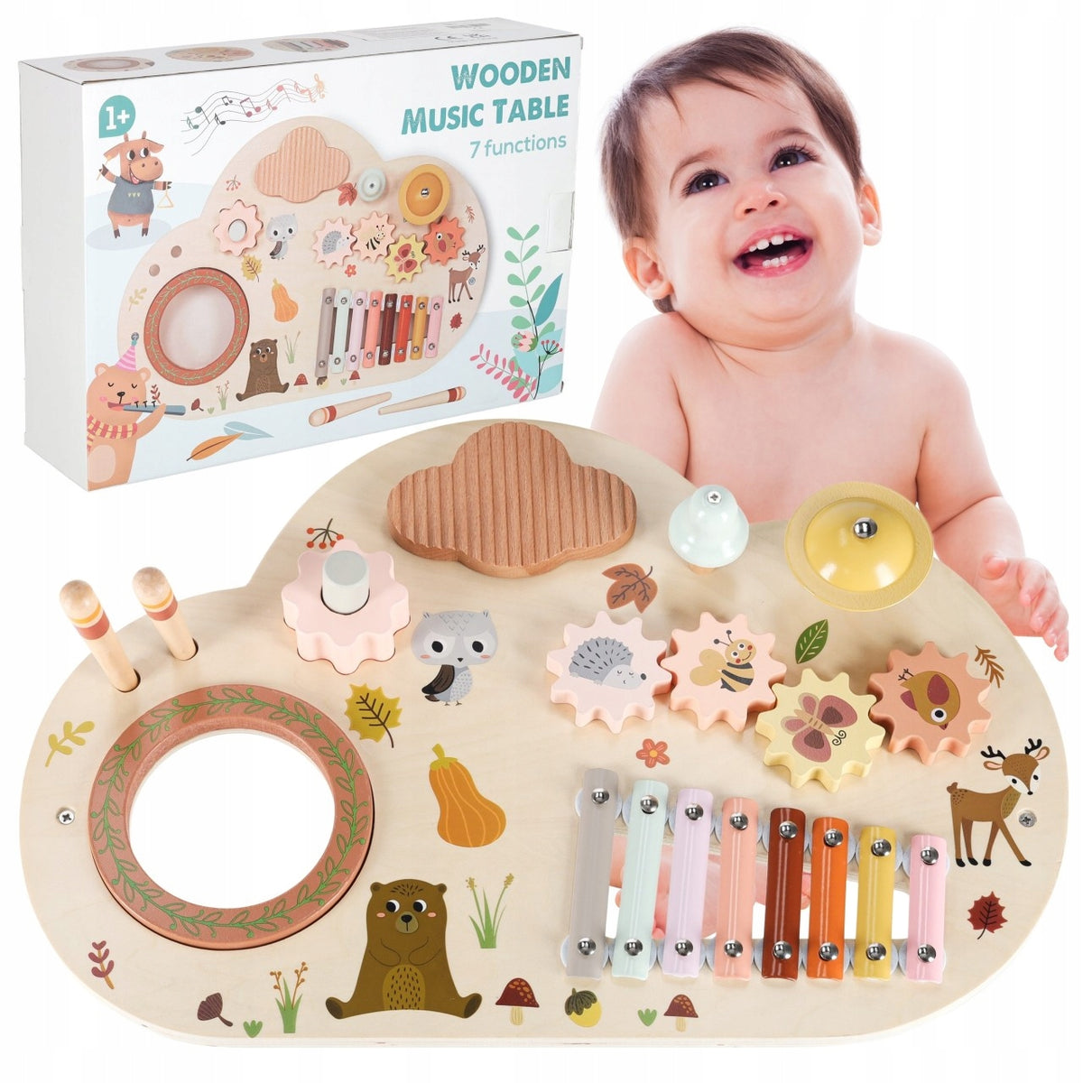 WOODEN EDUCATIONAL TABLE MUSIC SENSORY BOARD FOR CHILDREN 7IN1
