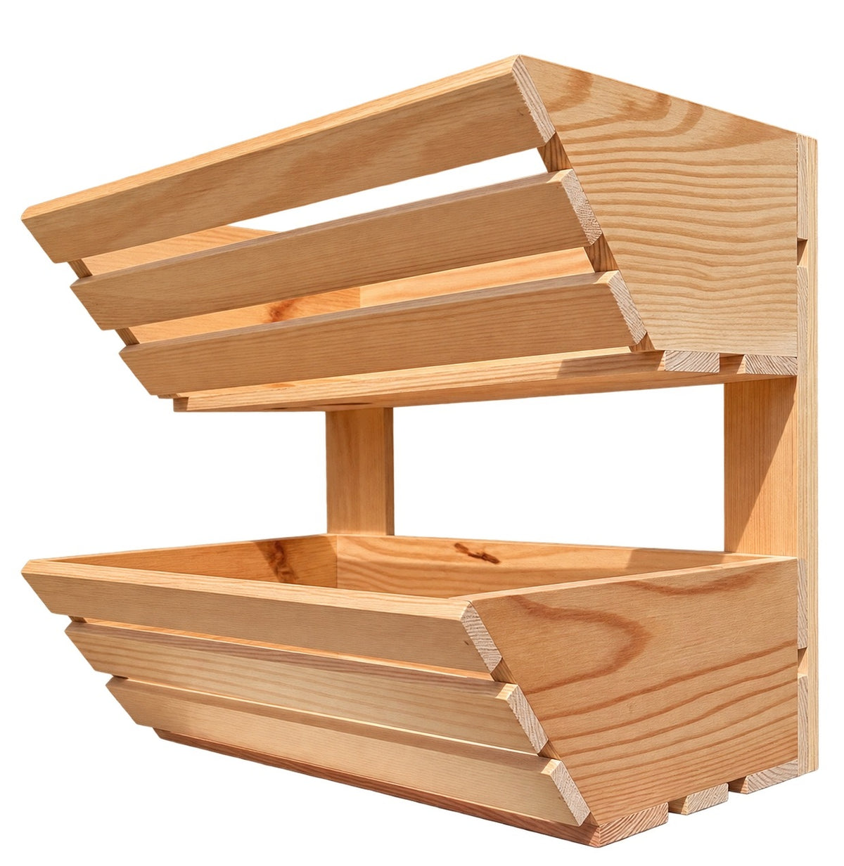 WOODEN FRUIT BOX FLOWERS 2 LEVELS