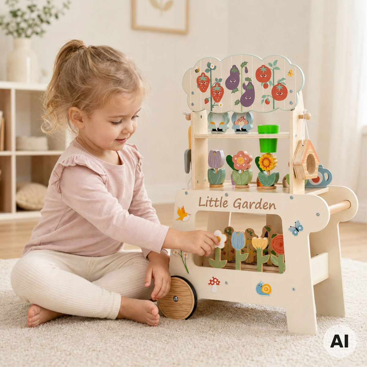 WOODEN GARDEN CART LITTLE GARDENER MOBILE GARDEN SHOP TOOKY TOY Brand Tooky Toy