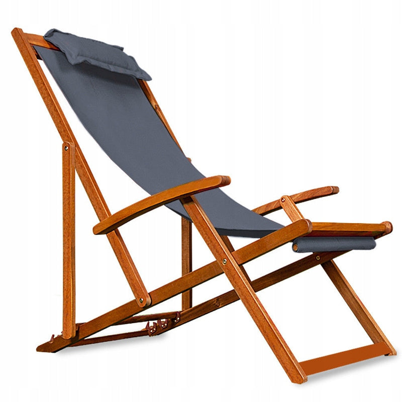 WOODEN GARDEN LOUNGER CHAIR ANTHRACITE