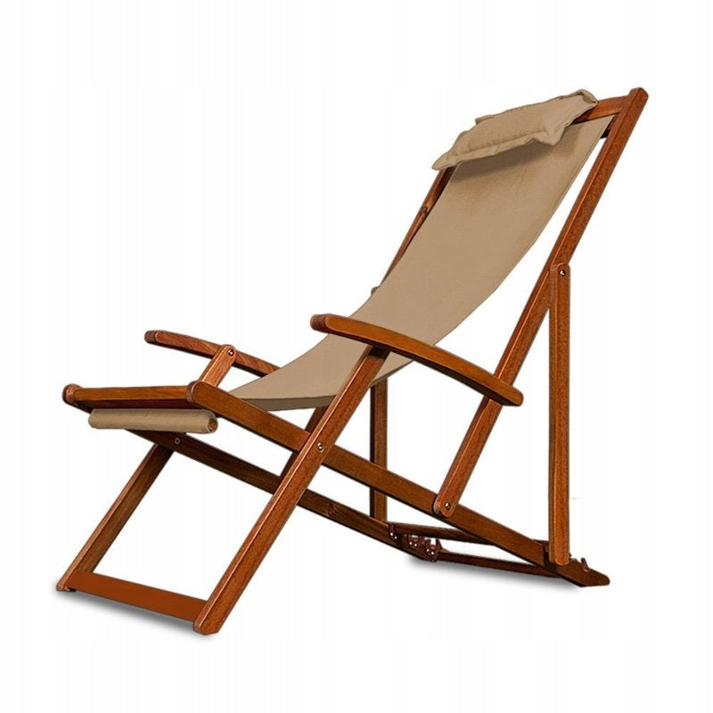 WOODEN GARDEN LOUNGER CHAIR BEIGE Packaging status original