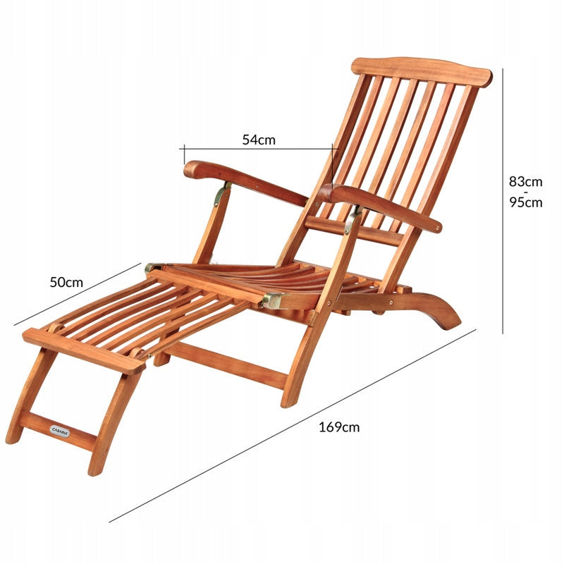 WOODEN GARDEN LOUNGER CHAIR FOOTREST Color beige