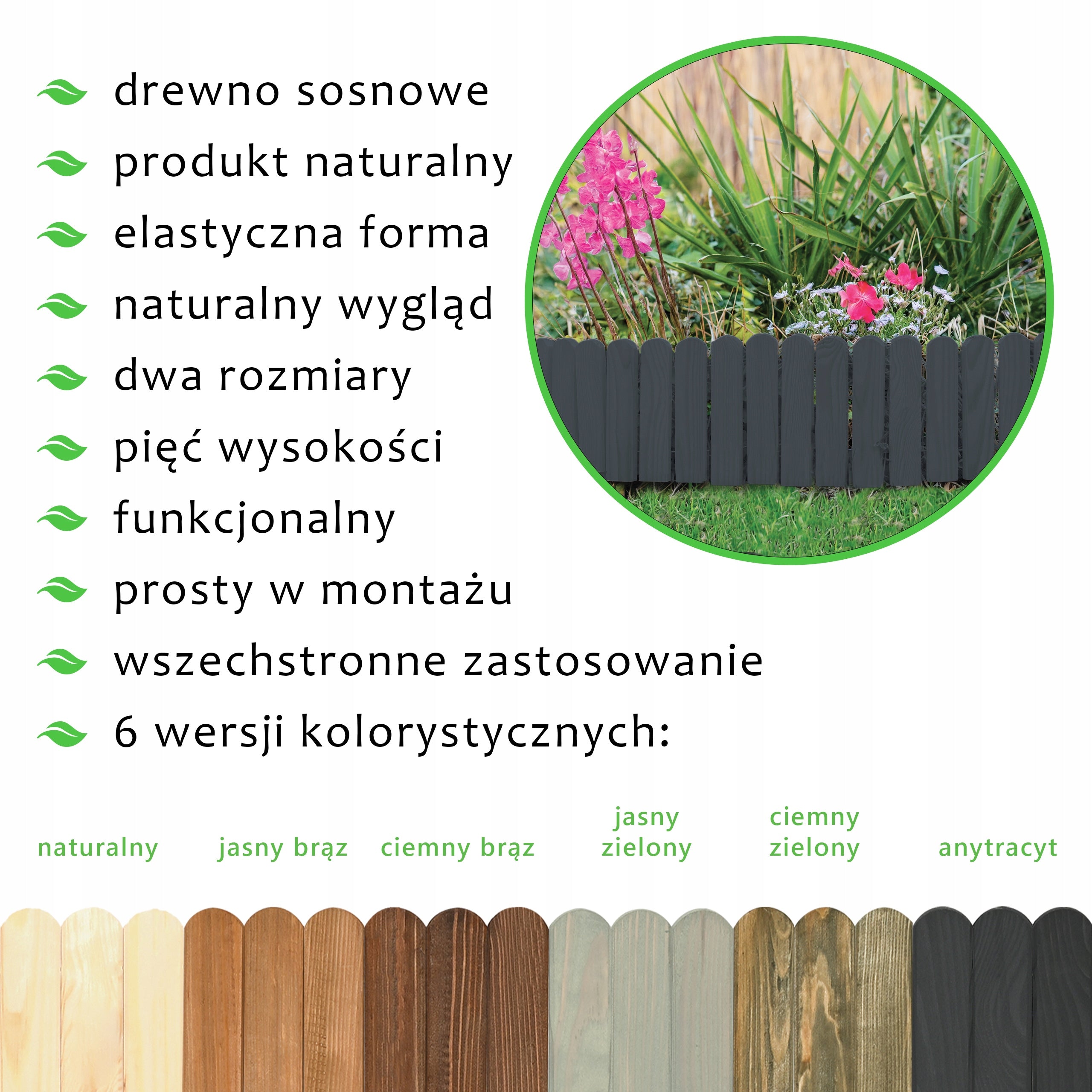 WOODEN GARDEN PALISADE, GARDEN EDGING, anthracite 100 x 20 PROMOTION Manufacturer no brand