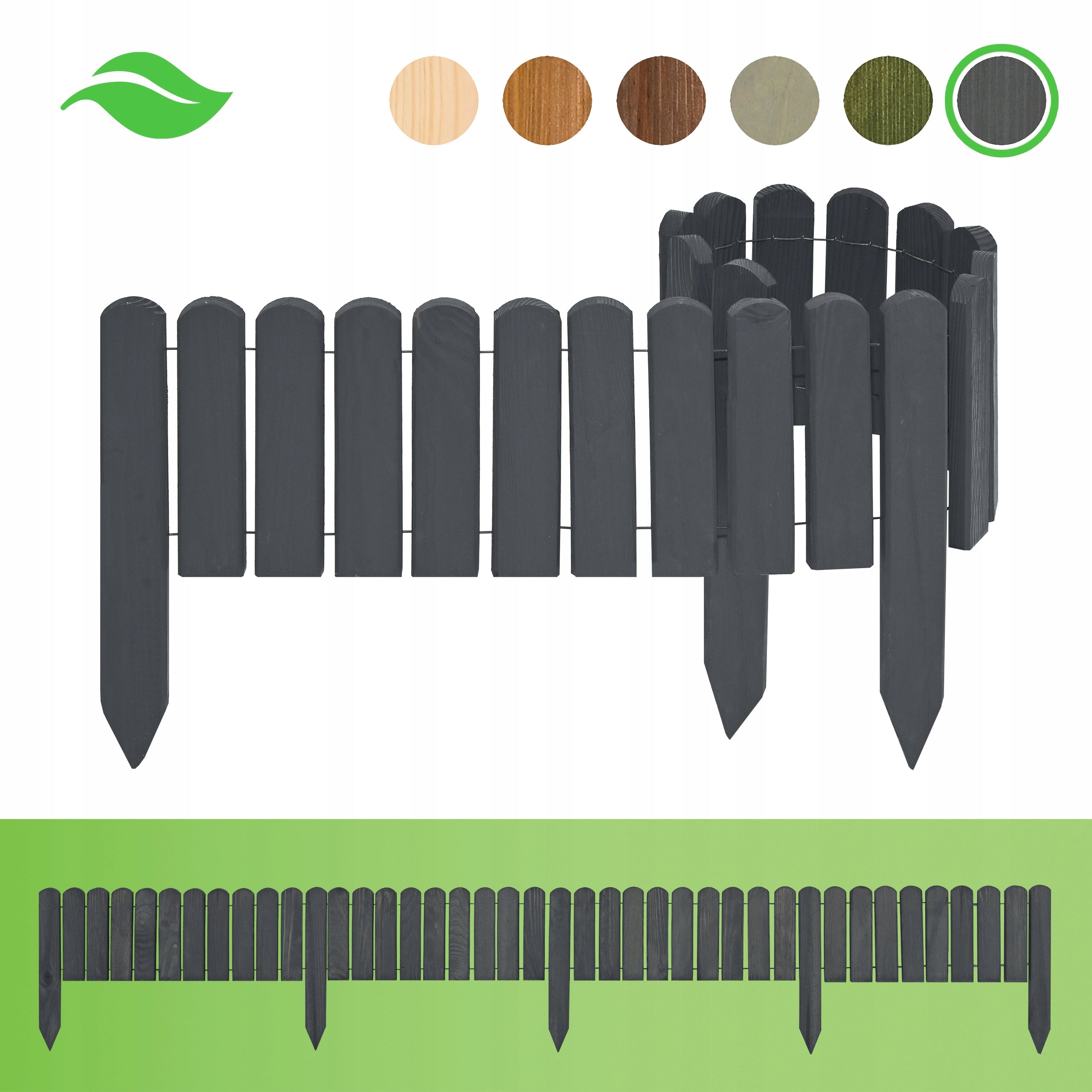 WOODEN GARDEN PALISADE, GARDEN EDGING, anthracite 100 x 20 PROMOTION