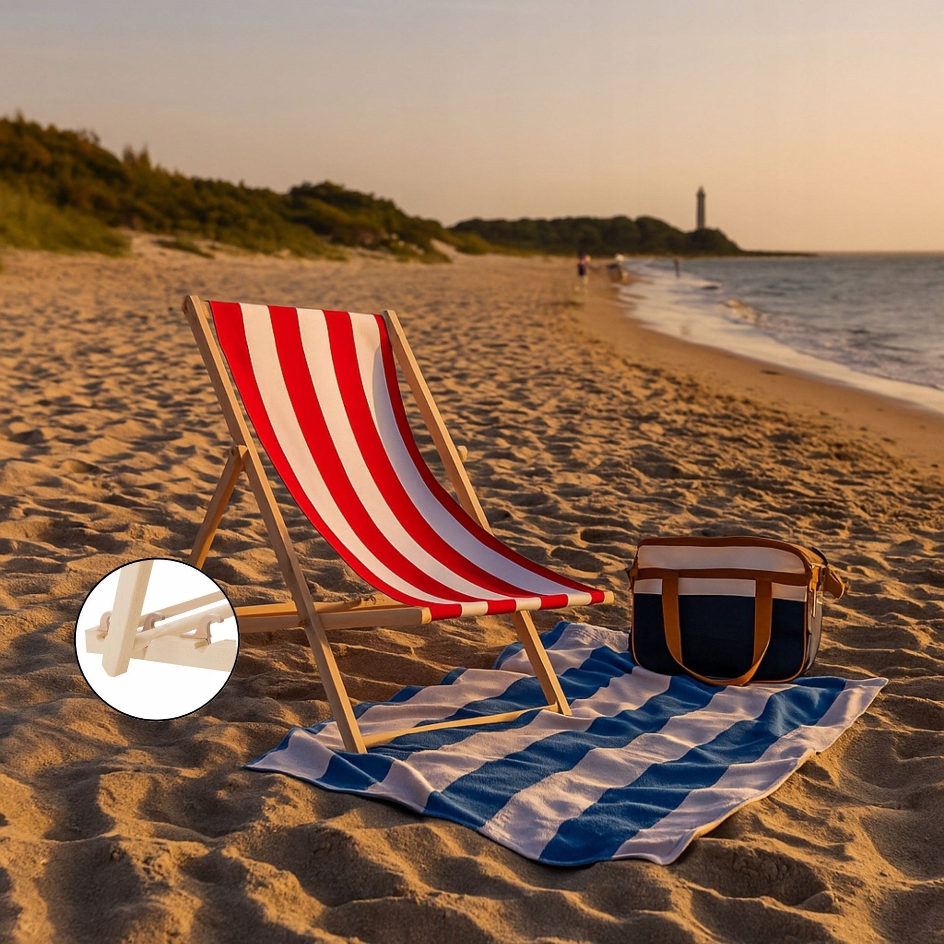 WOODEN GARDEN SUN LOUNGER BEACH FOLDING RED STRIPES SUN LOUNGERS MANUFACTURER Packaging status original