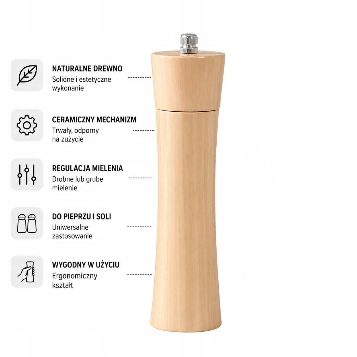 WOODEN GRINDER FOR PEPPER AND SALT BAMBOO HAND CERAMIC SPICES X2 Packaging status original