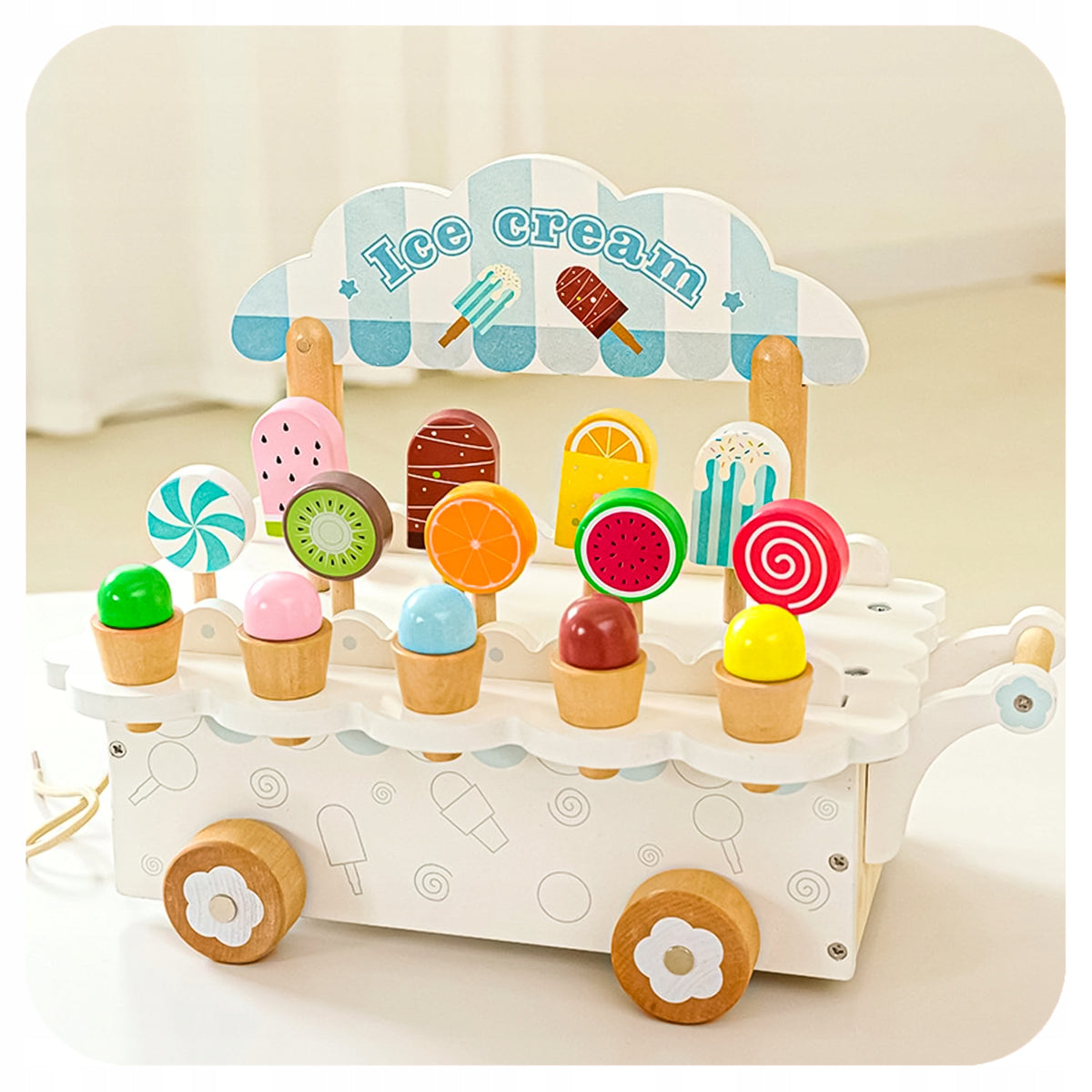 WOODEN ICE CREAM CART TOY ICE CREAM SET BOYFRIEND'S DAY Brand no brand