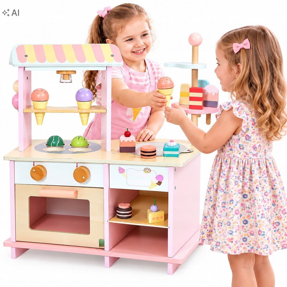 WOODEN ICE CREAM PARLOR FOR CHILDREN SHOP KITCHEN ICE CREAM ACCESSORIES GIFT 3+
