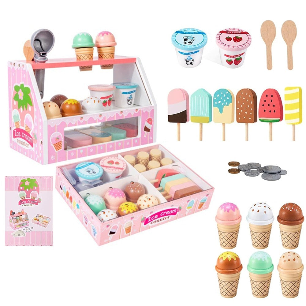 WOODEN ICE CREAM PARLOR TOY SHOP ICE CREAM SET GIFT SHOP