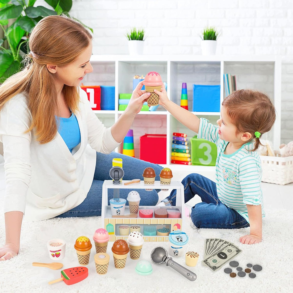 WOODEN ICE CREAM SHOP TOY KITCHEN ACCESSORIES MULTICOLOR Brand no brand