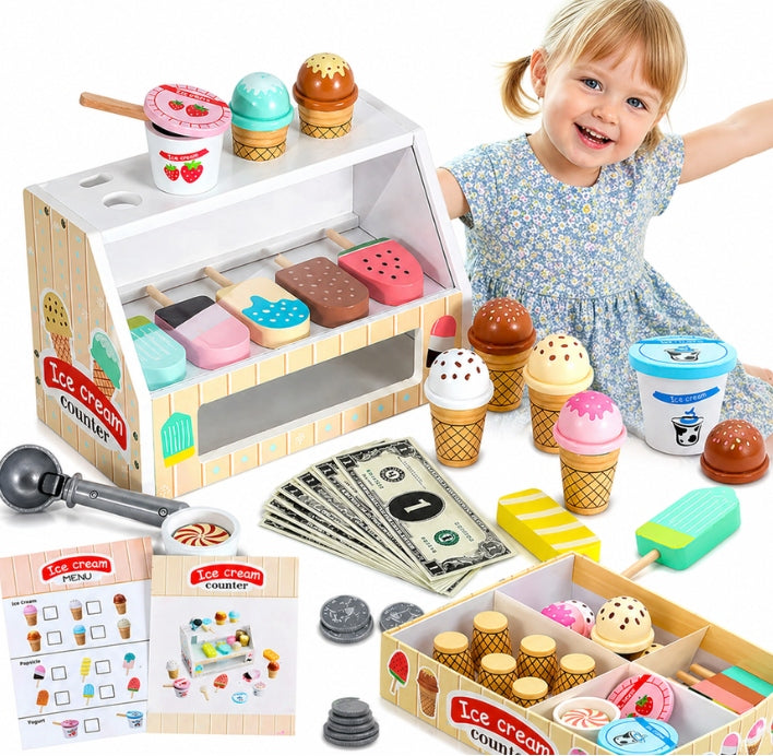 WOODEN ICE CREAM SHOP TOY SHOP ICE CREAM SET GIFT SHOP