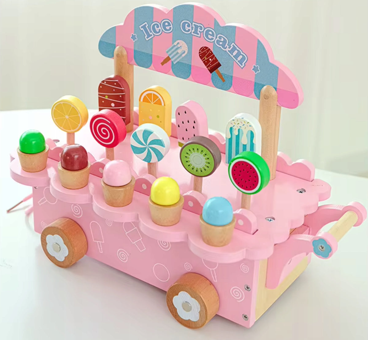 WOODEN ICE CREAM SHOP TOY STROLLER ICE CREAM SET GIFT SHOP Manufacturer code M-LODZIARNIA2
