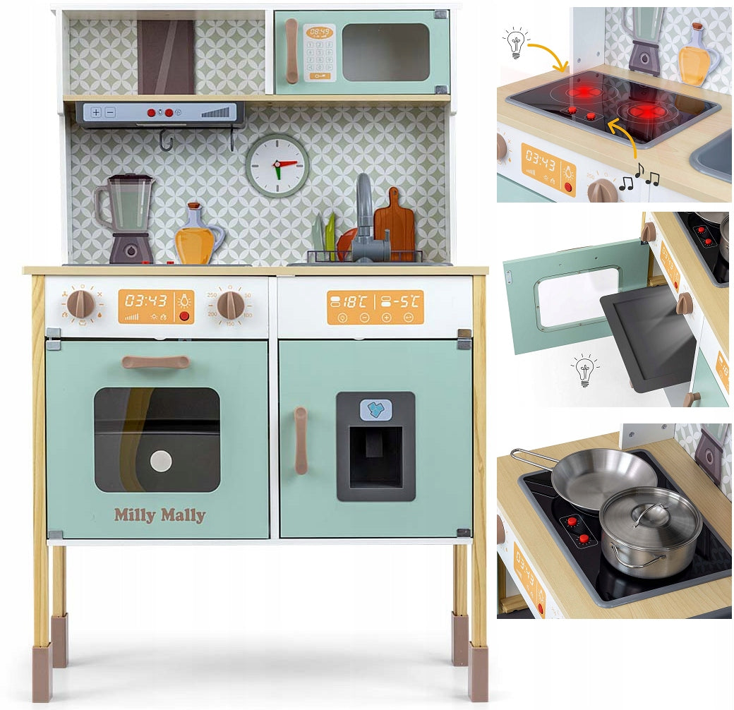 WOODEN INTERACTIVE KITCHEN FOR CHILDREN WITH HOOD ACCESSORIES BJORN SINK LED