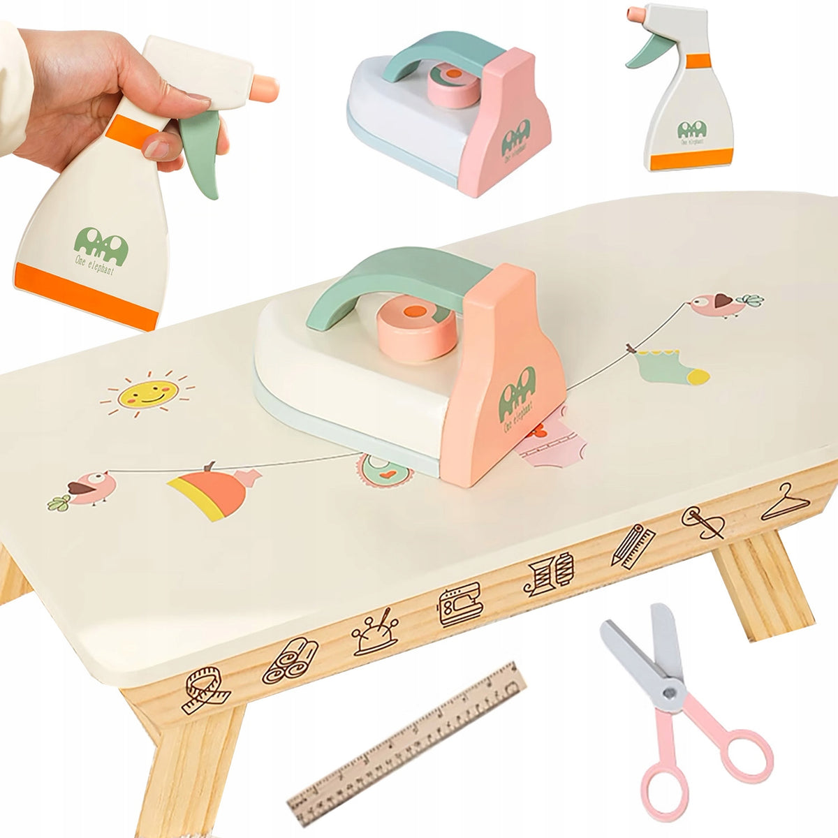 WOODEN IRONING BOARD FOR CHILDREN + IRON ACCESSORIES