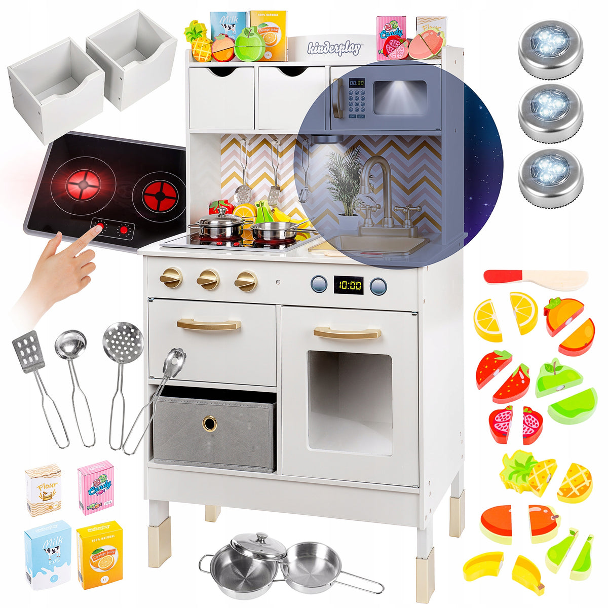 WOODEN KITCHEN FOR CHILDREN KINDERPLAY LED LIGHT SOUND PREMIUM 107cm