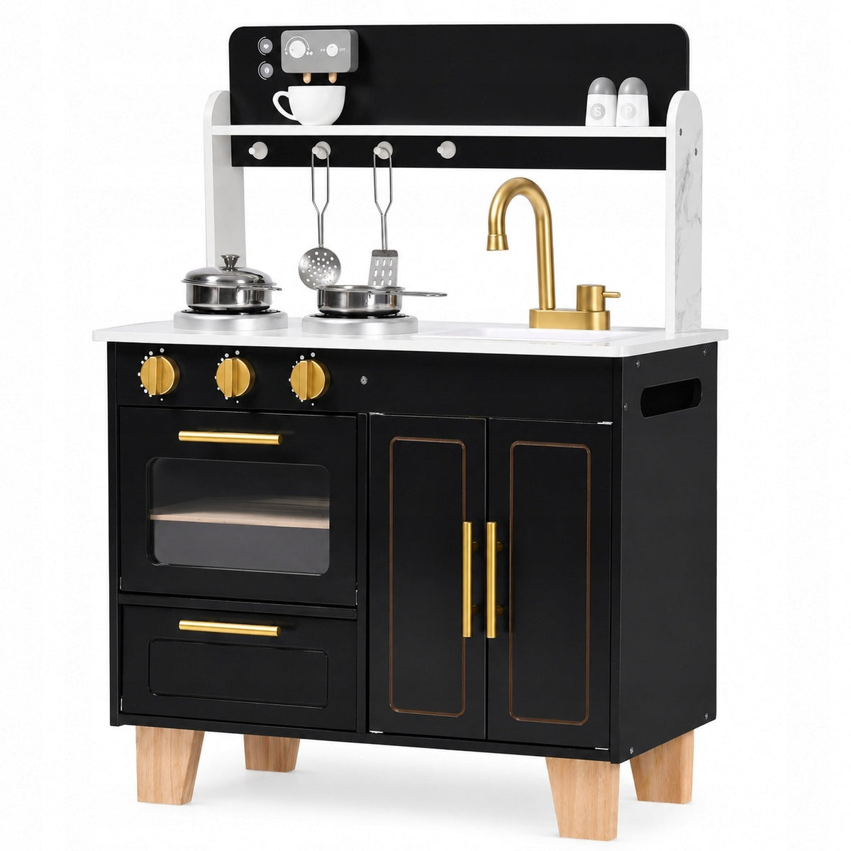 WOODEN KITCHEN FOR CHILDREN ROBOTIME BLACK MODERNA EDUCATIONAL GIFT