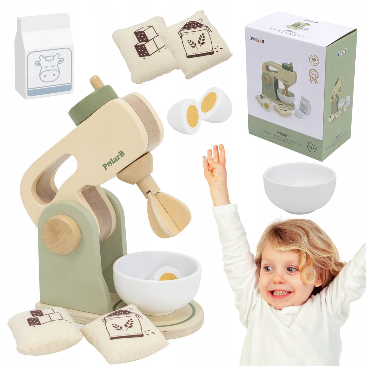 WOODEN KITCHEN MIXER GREEN BLENDER ACCESSORIES SET VIGA POLARB